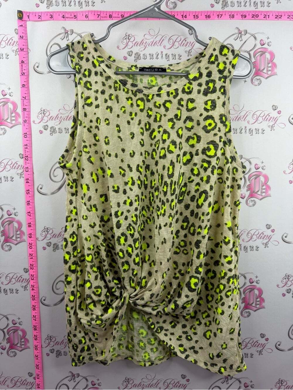 ILIAD USA tank top bright green yellow Neon Leopard Tie-Front Tank Top twist top